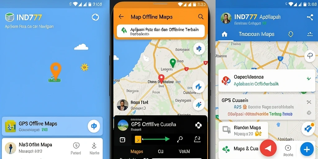 Tampilan antarmuka pengguna IND777 dengan peta navigasi offline.