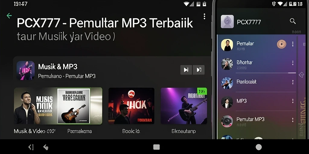 Antarmuka utama PCX777 menampilkan fungsi Pemutar MP3 yang menarik.