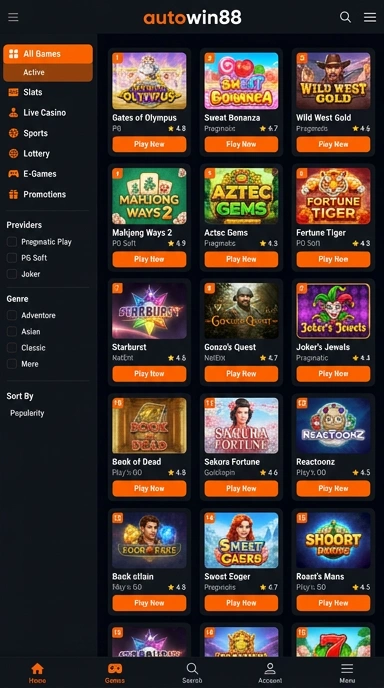 Tampilan katalog aplikasi autowin88